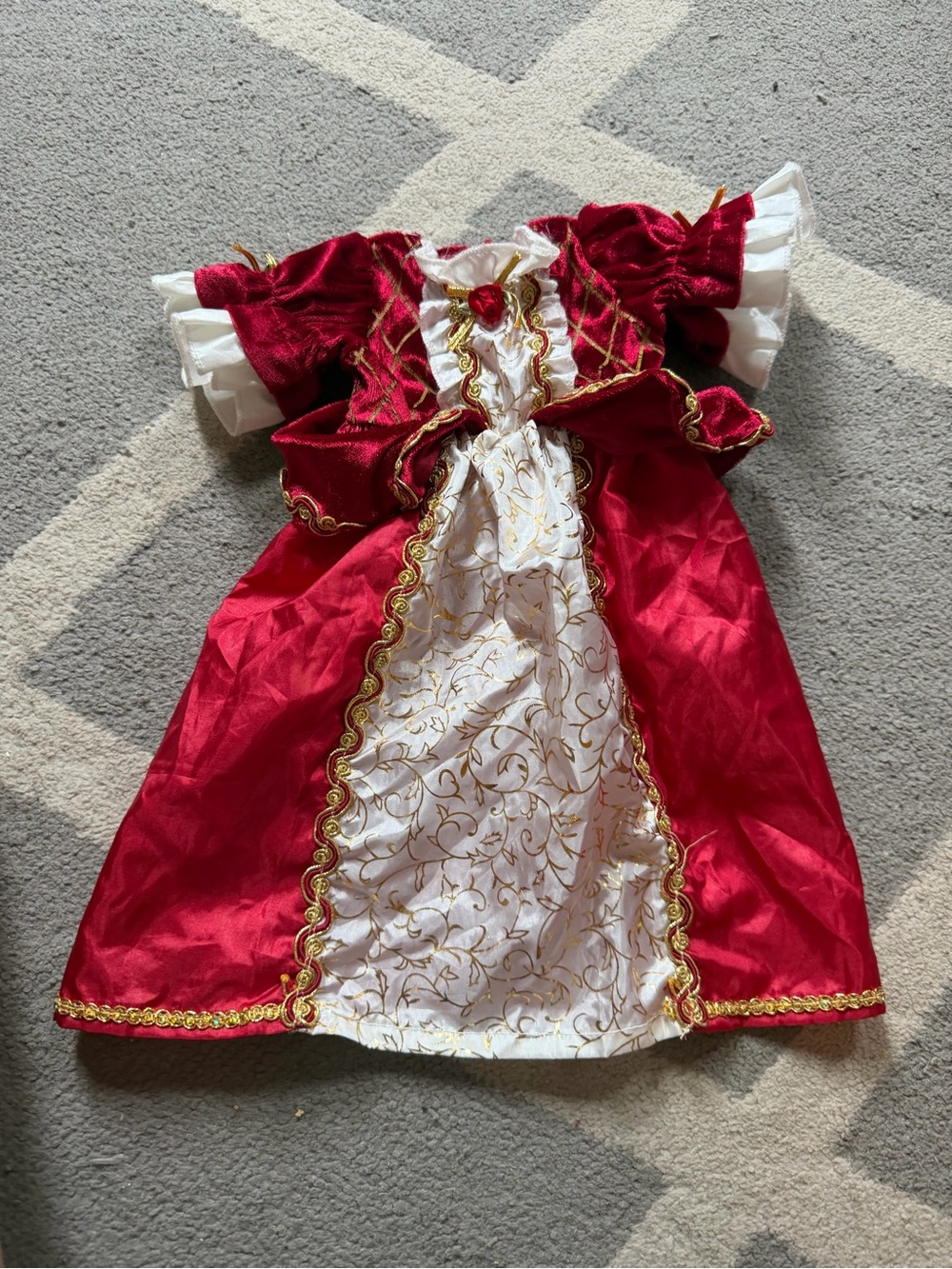 Red & White Princess Costume Dress with Gold Trim for dolls